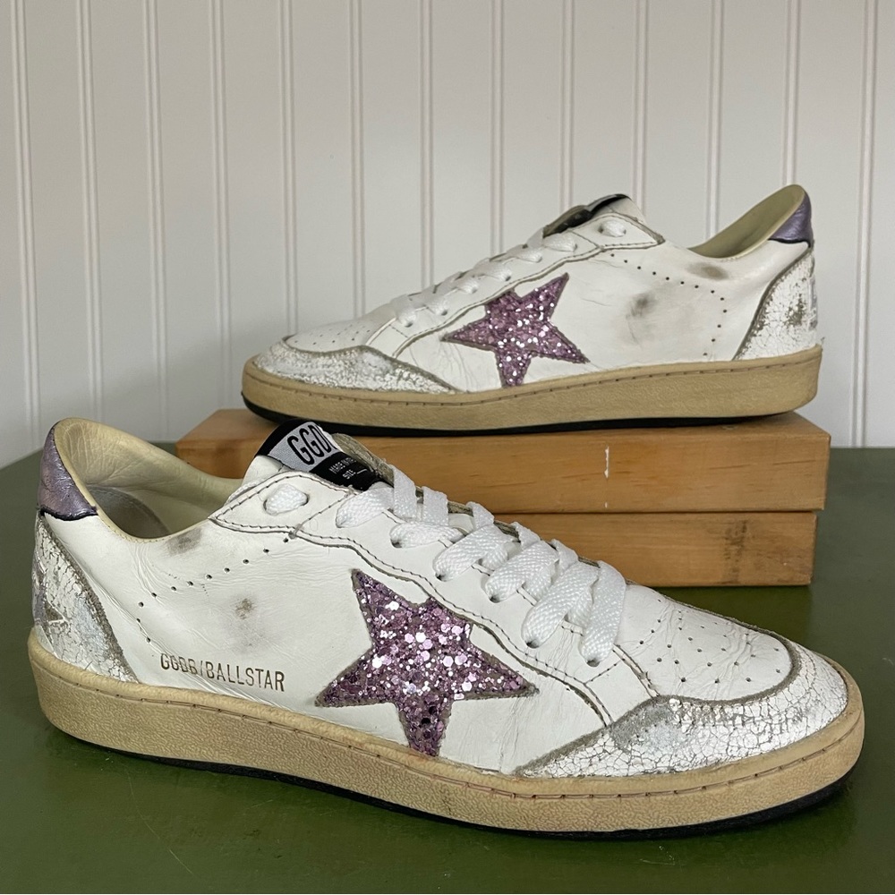 Golden Goose BALLSTAR Super Star Sneakers w Purple Glitter - Handmade Italy